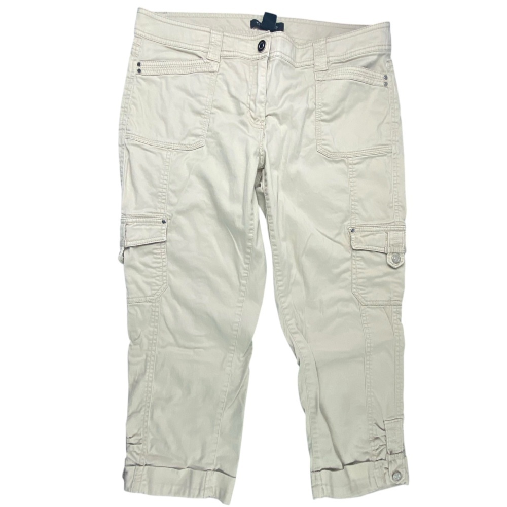 WHBM tan khaki crop pants with silver tone hardware women's sz 8